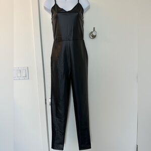 Fashion Nova Black Faux Leather Jumpsuit